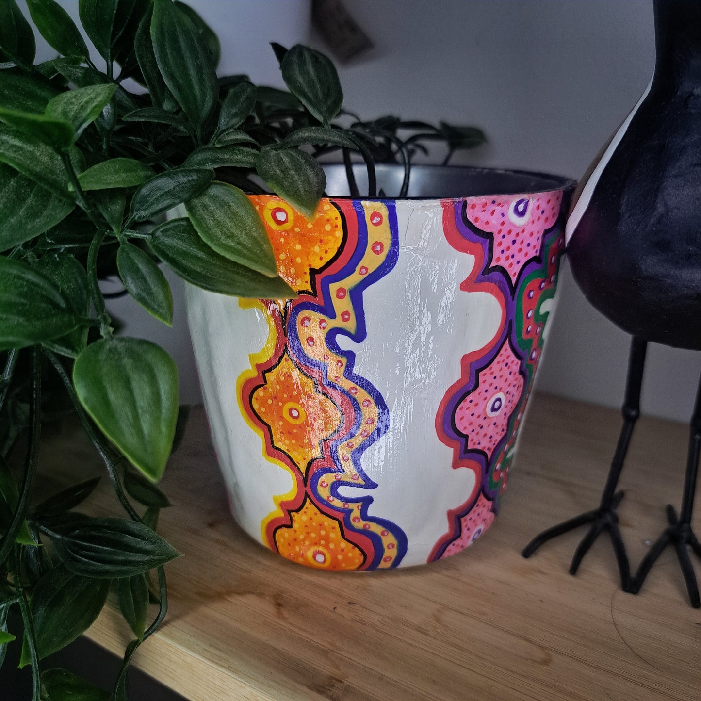 hand sculpted and painted indoor flowerpot, inspired by morocco