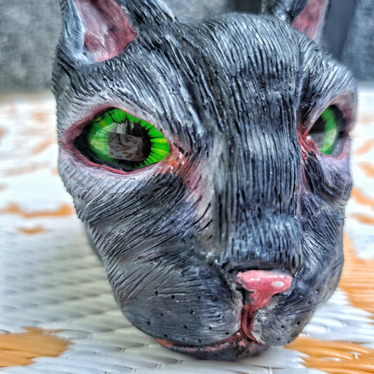 Handgerður svartur köttur lítill blómapottur